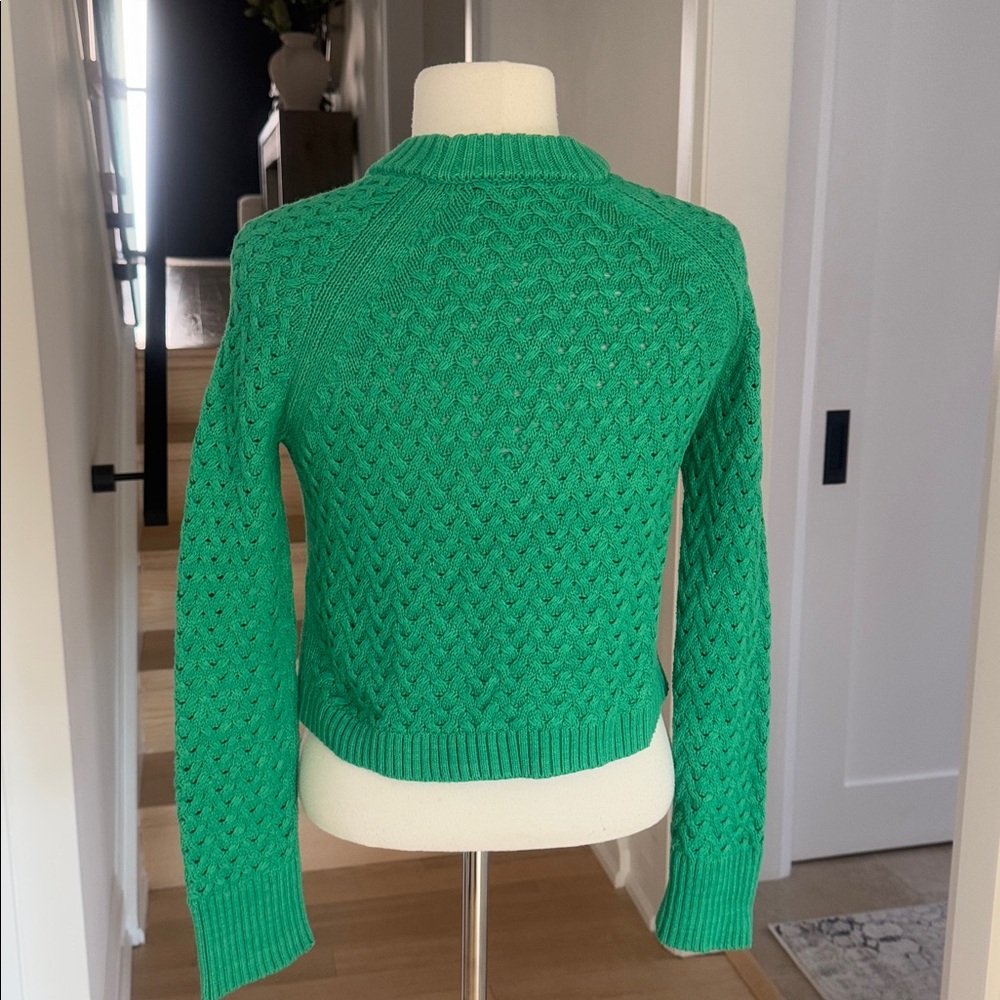 Alice + Olivia Leta Textured Vibrant Green Crew Neck Sweater XS - Picture 4 of 6